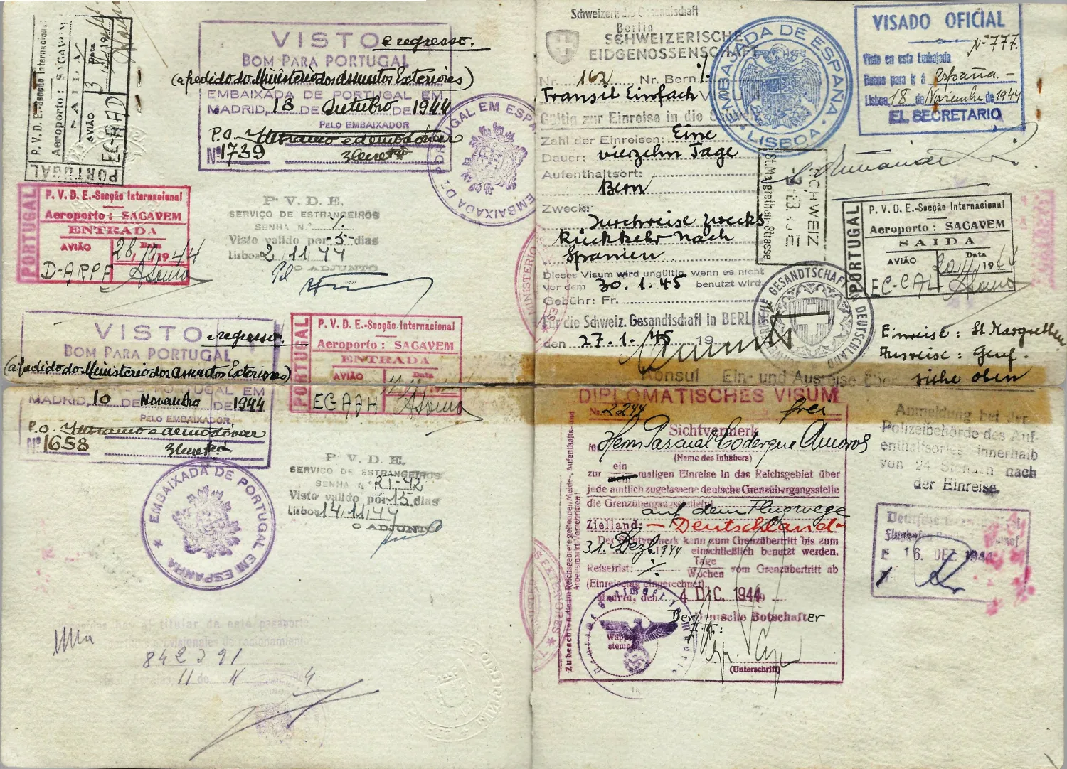 World War II Spanish official passport issued in late 1944